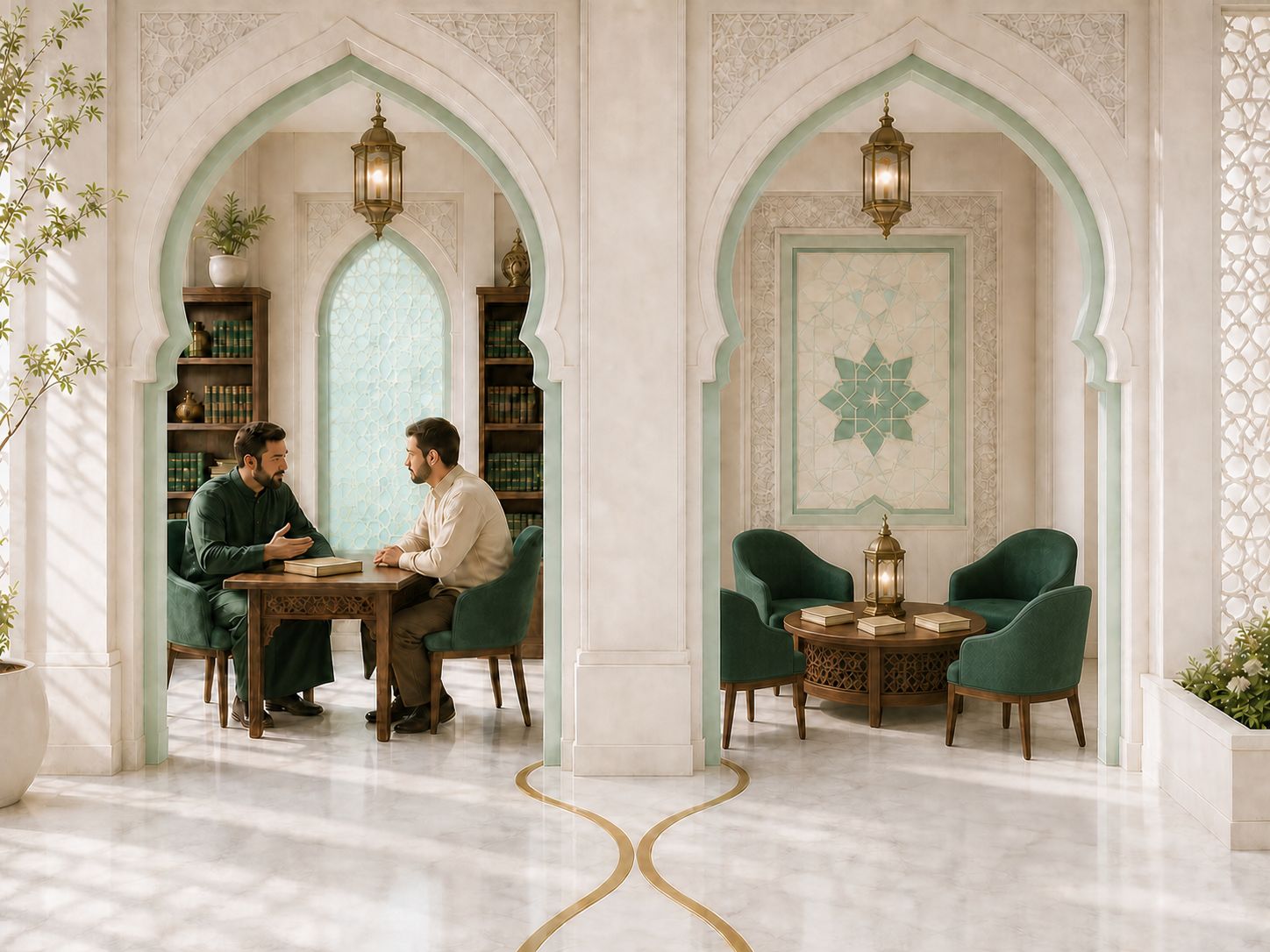 A private-learning alcove and a small-group-learning alcove in connected teaching rooms.